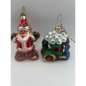 Mark Klaus 2003 Christmas Ornaments Santa and Train Lot of 2 Vtg Retro Cottage